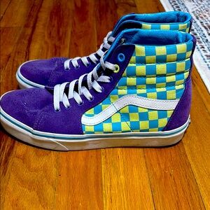 Vans Purple and Blue Checkered High-Top Sneakers